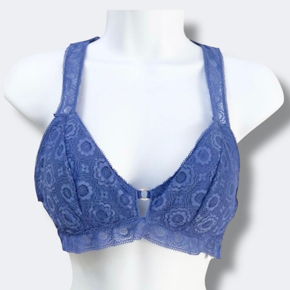 Aerie Bralette Medium Blue Lace Racerback Padded Floral Soft Stretch Bra